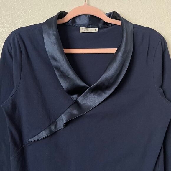 Temperley London Top Womens Small Blue Satin Collar Knit Blouse Quiet Luxury - Picture 4 of 12